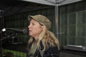 Dr. Margaret Flowers addresses antiwar activists at Vietnam Veterans Memorial Plaza Oct. 7, 2012. Photo by ELLEN DAVIDSON 